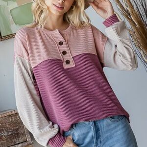 7th Ray Pink and Cream Buttoned Tunic